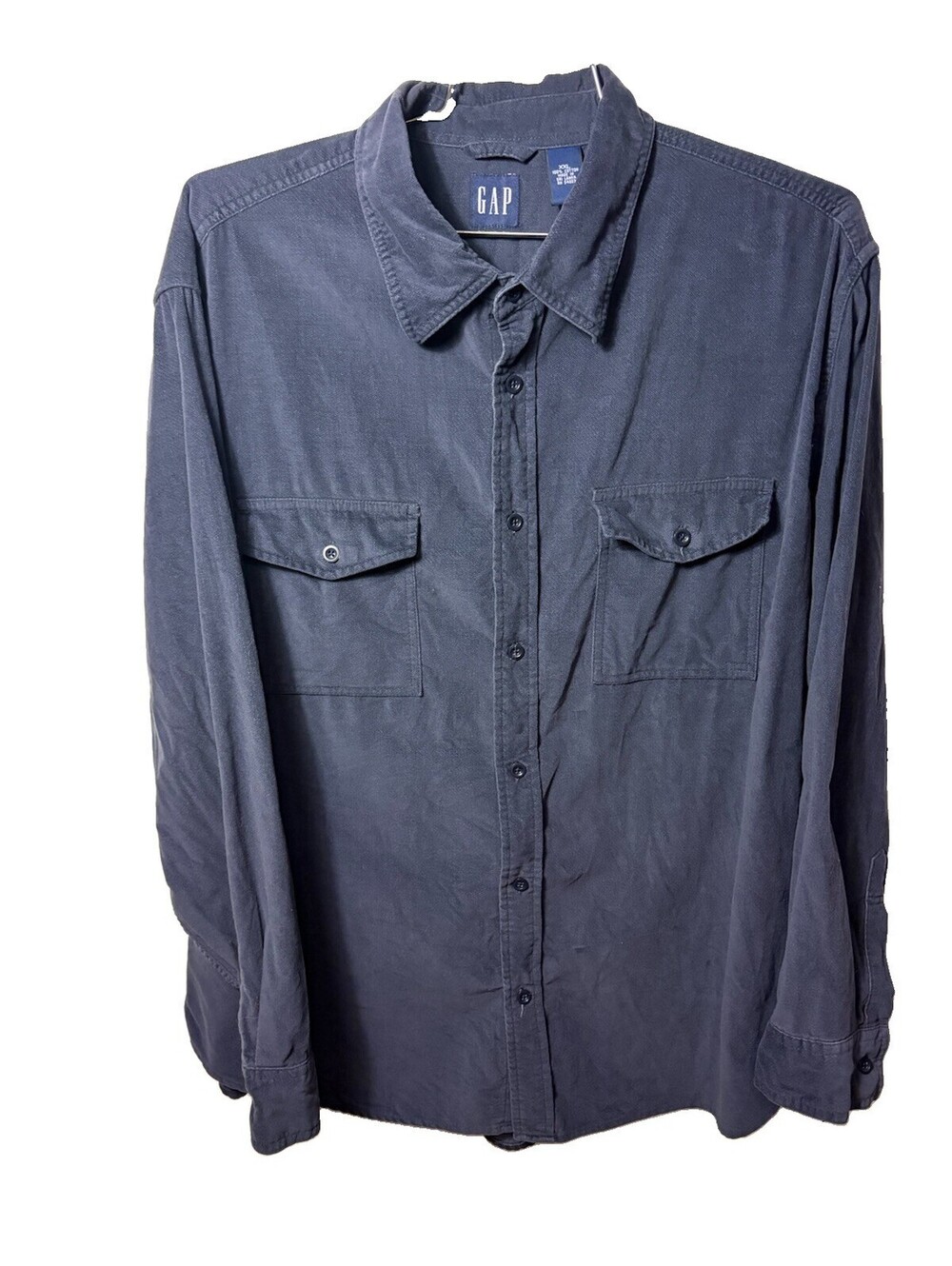 Gap Men’s Navy Cotton Button-Down Shirt XXL – Dual Chest Pocket Workshirt Style